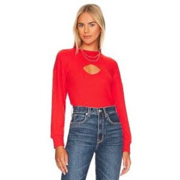 LNA Cori Plus Size Tomato Red Ribbed Cut-Out Sweater Top New 1X - Picture 1 of 8